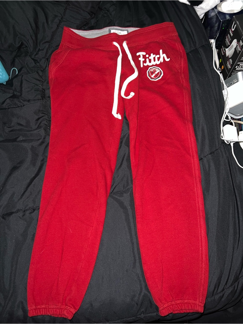 Y2K low waisted Abercrombie & Fitch Red Fleece Joggers with White Drawstring
